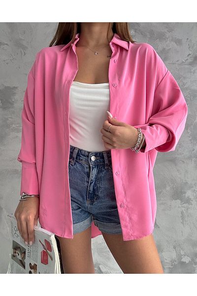 BE CHİC CAMASA LUNGA OVERSIZE DE FEMEI SALAȘ CU MÂNĂ BAT CU TEXTURA SATINATĂ PREMIUM MDA4487