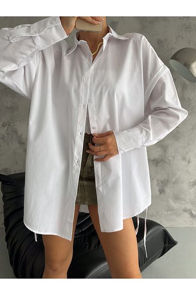 BE CHİC CAMASĂ LUNGA OVERSIZE DE BRODERIE PENTRU FĂMĂ DETALII SUR LATERALĂ PREMIUM POPLIN MDA44587