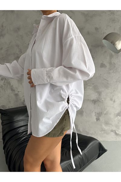 BE CHİC CAMASĂ LUNGA OVERSIZE DE BRODERIE PENTRU FĂMĂ DETALII SUR LATERALĂ PREMIUM POPLIN MDA44587
