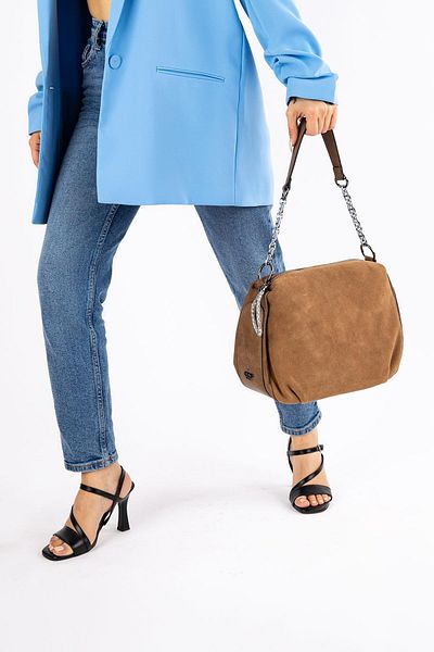 Getcho İnsigne Tupe Women's Shoulder Bag Genuine Suede Imported Large Volume Zippered Casual Model Stylish Bag