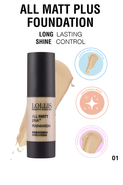 Lollis All Mat Plus Foundation 01 / All Mat Plus Fondöten Renk No :01 Açık Ton