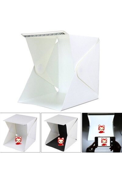 AteşTech 30x30 cm Profesyonel Stüdyo LED Işıklı Çift Sıra Ürün Fotoğraf Çekim Çadırı