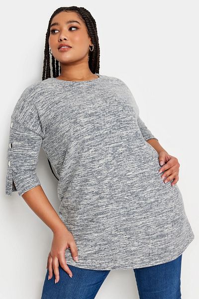 Stil Diva Plus Size Crew Neck Half Sleeve Button Detailed Blouse302873