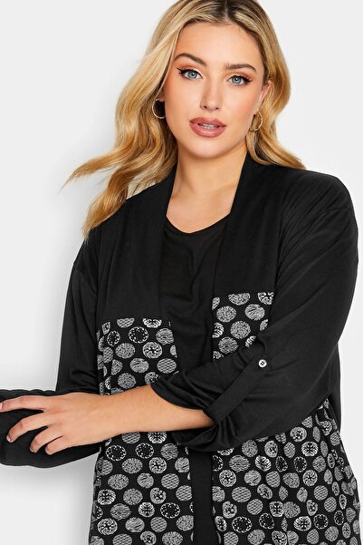 Stil Diva Plus Size Buttonless Patterned Long Sleeve Button Detailed Cardigan301317