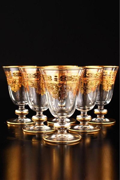 Digithome Bouquet 6-Piece Footed Glass Soft Drink Glass Set Gold Gilded - 44469 C320.004