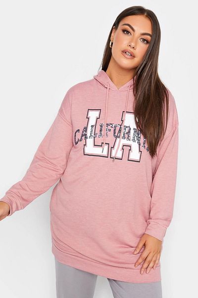 Stil Diva Large Size Hooded Sequin and Text Detailed Long Sleeve Pocket Sweatshirt302567