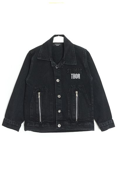 DobaKids Unisex πουκάμισο γιακάς με φερμουάρ και κέντημα Παιδικό τζιν μπουφάν 3-12 ετών μαύρο