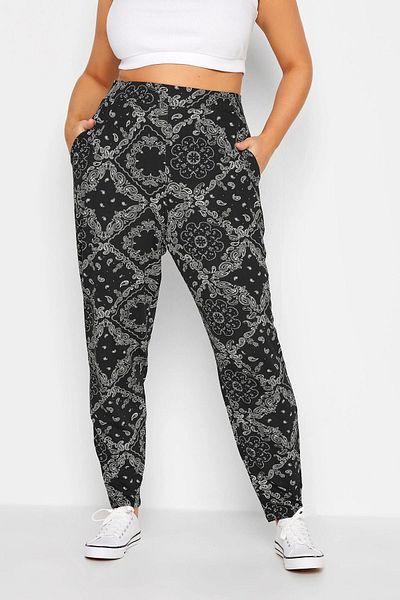 Stil Diva Large Size Narrow Leg Patterned Pocket Carrot Cut Trousers143292