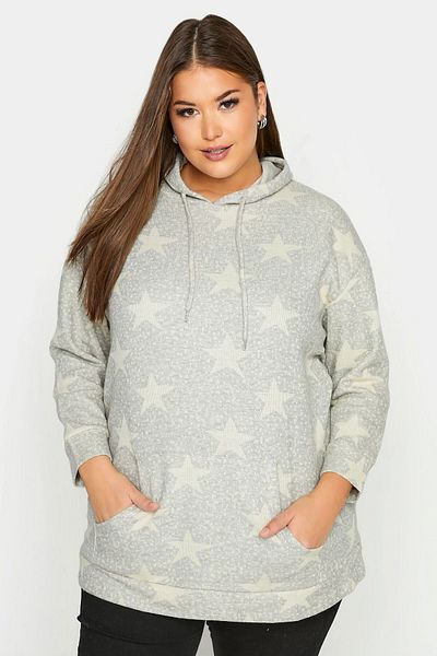 Stil Diva Hanorac cu glugă cu imprimeu cu stele - cu buzunare, mărime mare 300185