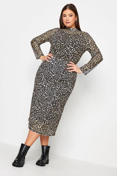 Stil Diva Plus Size Leopard Patterned Midi Length Lined Skirt302699