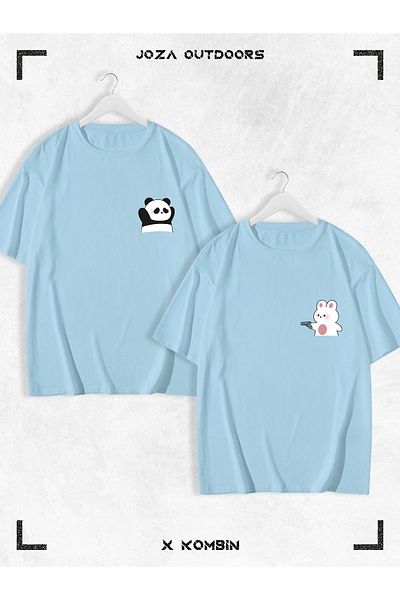 Joza Outdoors Bear Panda Printed Lover Oversize Tshirt - Unisex Σετ 2 τεμαχίων