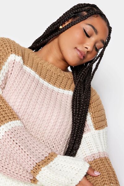 Stil Diva Large Size Crew Neck Color Block Knitwear Knitted Sweater302317