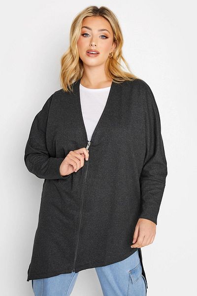 Stil Diva Plus Size Asymmetrical Cut Zippered Long Sleeve Cardigan301222