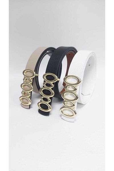 Kemerix Black-White-Mink 3-Piece Belt Set for Women - Reversible