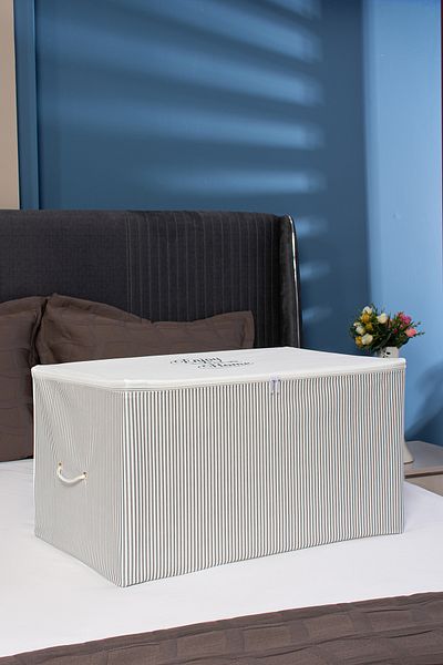 Serstil Medium Size Printed Detailed Gray Striped Storage Bag 63 X 40 X 34 Cm