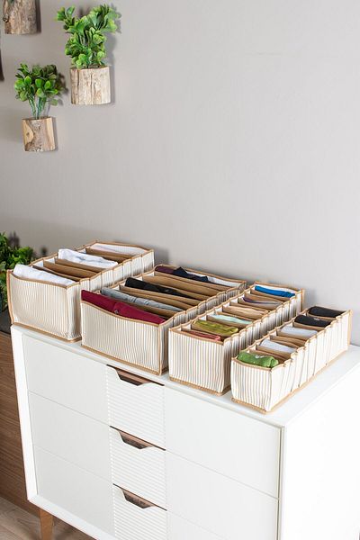 Serstil Μπεζ ριγέ Organizer 11 Διαμερισμάτων - Μικρό - 11 X 41 X 12 cm