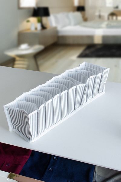 Serstil Organizer συρταριού με γκρι ριγέ 11 θέσεων – Μικρό – 11 X 41 X 12 cm