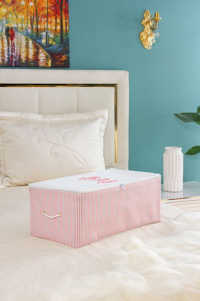 Serstil Small Size Printed Detailed Pink Striped Storage Bag 52 X 28 X 21 Cm