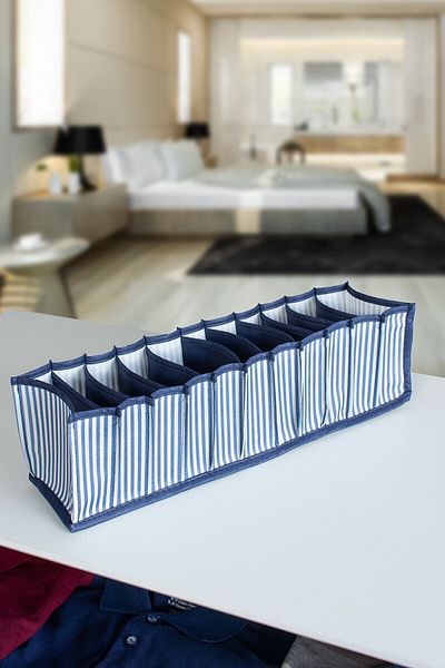 Serstil Organizator sertar cu dungi bleumarin cu 11 ochi - mic - 11 X 41 X 12 cm