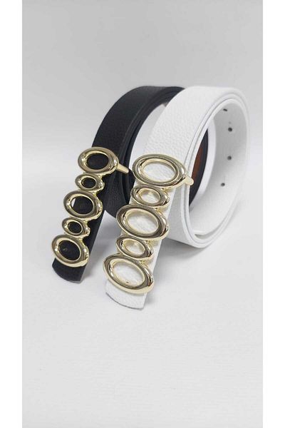 Kemerix Double-Way Women's Belt Set with Gold Buckle - 2-Piece