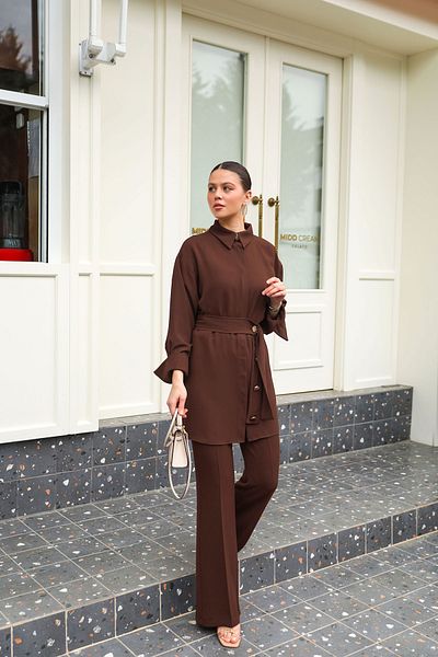 Melike Tatar BROWN Crepe Shirt Suit 32-2002
