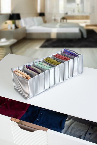 Serstil 11 Compartment Drawer Anthracite Striped Organizer Organizer - Medium 15 X 43 X 14