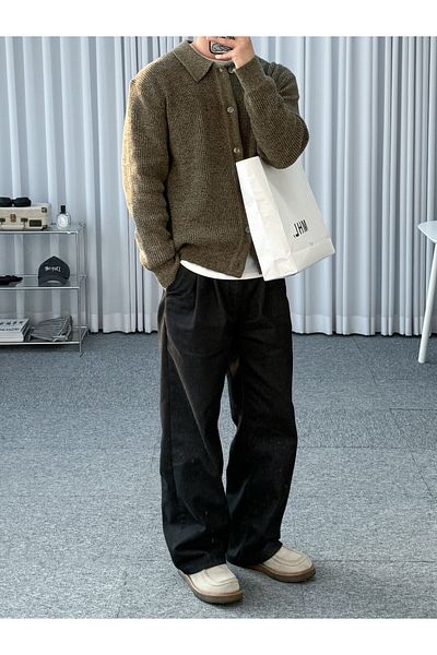 Tarz Cool Brown Button Detailed Regular Fit Cardigan