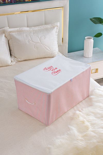 Serstil Medium Size Printed Detailed Pink Striped Storage Bag 63 X 40 X 34 Cm