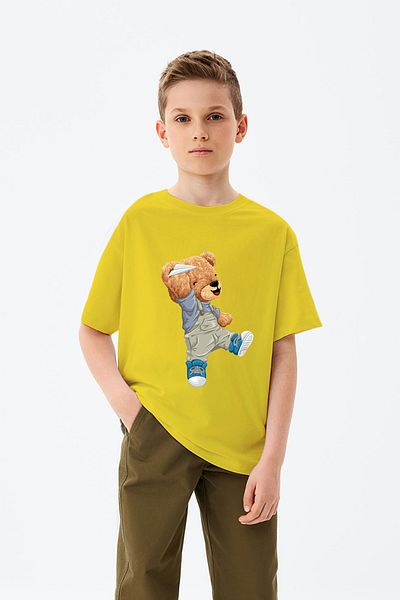 ADABEBEK kite Flying Toy Teddy Bear Printed Boys' T-Shirt