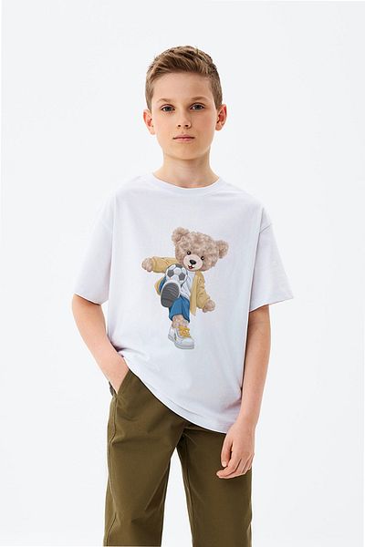 ADABEBEK Teddy Bear Playing Football Tricou imprimat pentru băieți