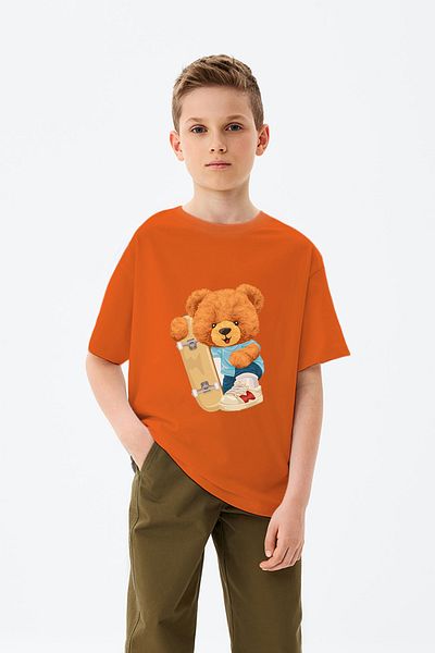 ADABEBEK Sneakers Skateboarding Teddy Bear Printed Boys' T-Shirt