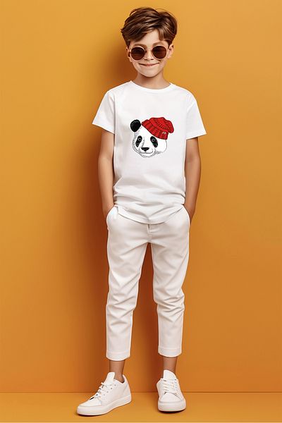 ADABEBEK Μπλουζάκι για αγόρι Beret Panda Printed
