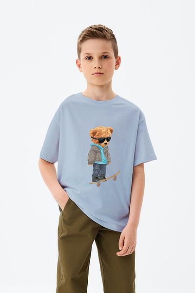 ADABEBEK Skateboarding Skateboarding Cool Bear Printed Tricou pentru băieți