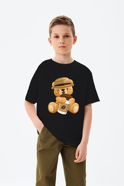 ADABEBEK Căciulă de băut cafea Tricou pentru băieți cu imprimeu ursuleț