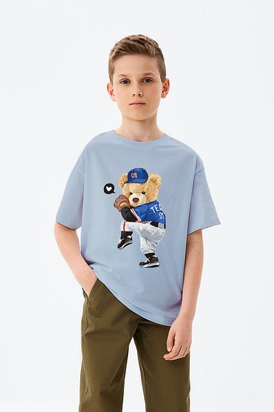 ADABEBEK Tricou pentru băieți cu imprimeu Teddy Bear Playing Baseball