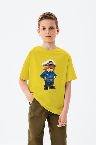 ADABEBEK Ship Captain Tedy Bear Printed Boy's T-Shirt