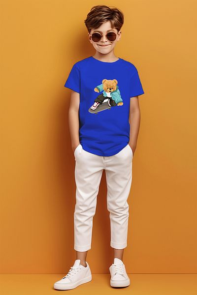 ADABEBEK Skateboarding Skateboardista Tedy Bear Printed Boy T-Shirt