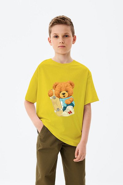 ADABEBEK Sneakers Skateboarding Teddy Bear Printed Boys' T-Shirt