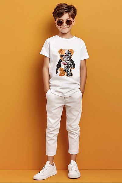 ADABEBEK Tricou pentru băieți cu imprimeu Robot Teddy Bear