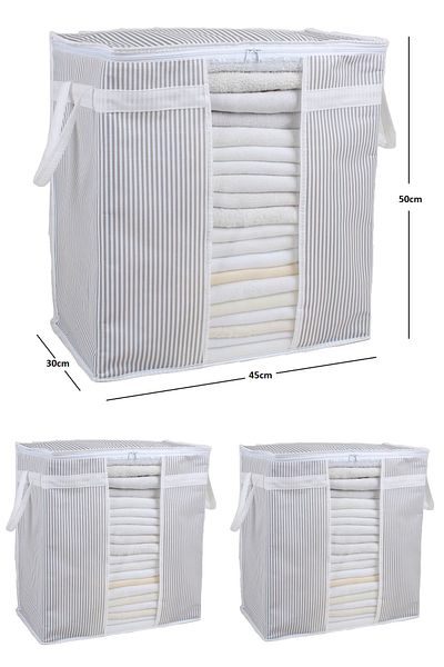 ESTİ 3 Pieces Windowed Clothing Storage Bag 50 X 45 X 30 Cm Gray Striped