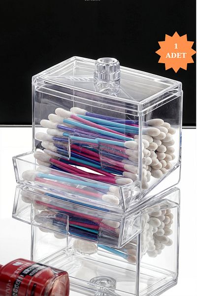 Vivart Special Design Crystal Cotton Swab Organizer with Lid Ear Swab