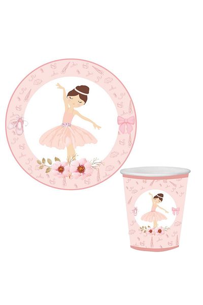 kidspartim Ballerina Themed Cardboard Plate Glass 8 Pieces