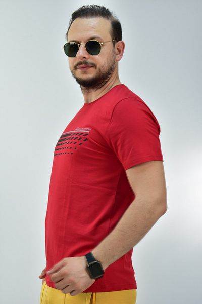 Escetic Κόκκινο ανδρικό μπλουζάκι Slimfit 95% βαμβακερό μονόπλεγμα αναπνεύσιμο αθλητικό μπλουζάκι 0780