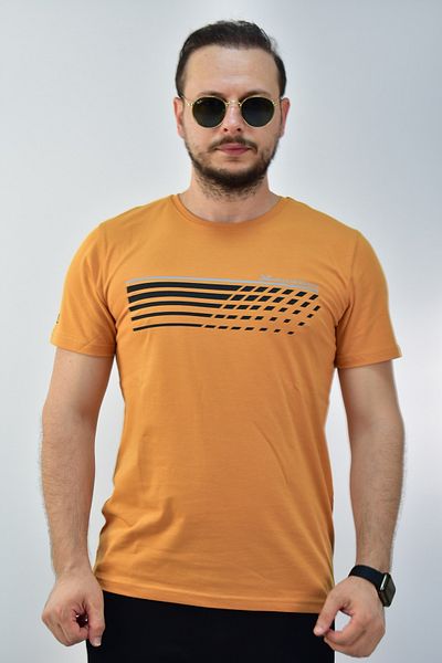Escetic Ανδρικό αθλητικό μπλουζάκι Slimfit Mustard Single Jersey που αναπνέει - 95% βαμβάκι 0780