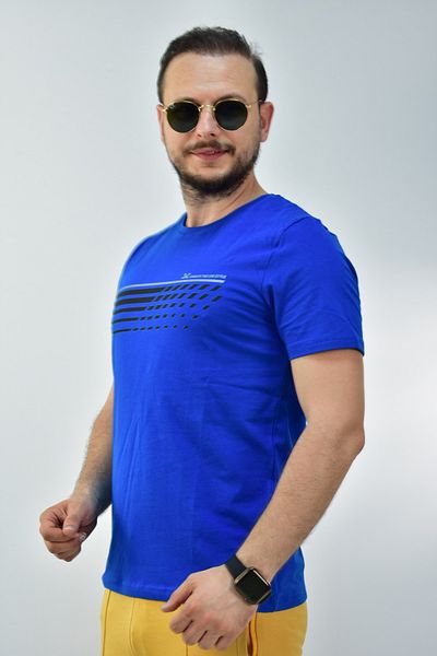 Escetic Saks Blue Ανδρικό Slimfit 95% βαμβακερό μονόκλινο αναπνεύσιμο αθλητικό μπλουζάκι 0780