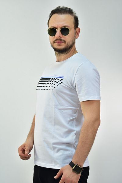 Escetic Λευκό ανδρικό Slimfit 95% βαμβακερό μονόκλινο αναπνεύσιμο αθλητικό μπλουζάκι 0780