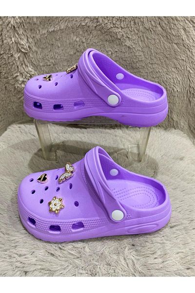 Metin Ayakkabı Lilac Stone Accessory Inside and Outside Plastic Band Slippers