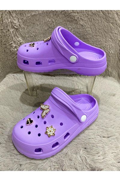 Metin Ayakkabı Lilac Stone Accessory Inside and Outside Plastic Band Slippers