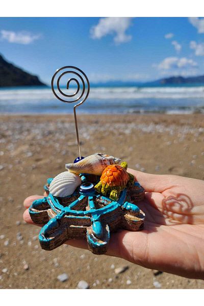 Rota Hediyelik Rudder Turtle Shell Summer Themed Note Holder Note, Photo, Business Card Holder Office Desktop Organizer