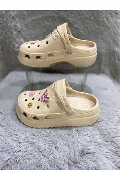 Metin Ayakkabı Bone Colored Stone Accessory Inside and Outside Plastic Band Slippers Sandals